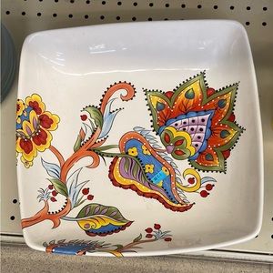 Desiree by Tabletops Unlimited Square Pasta Serving Bowl Floral Dots Scrolls